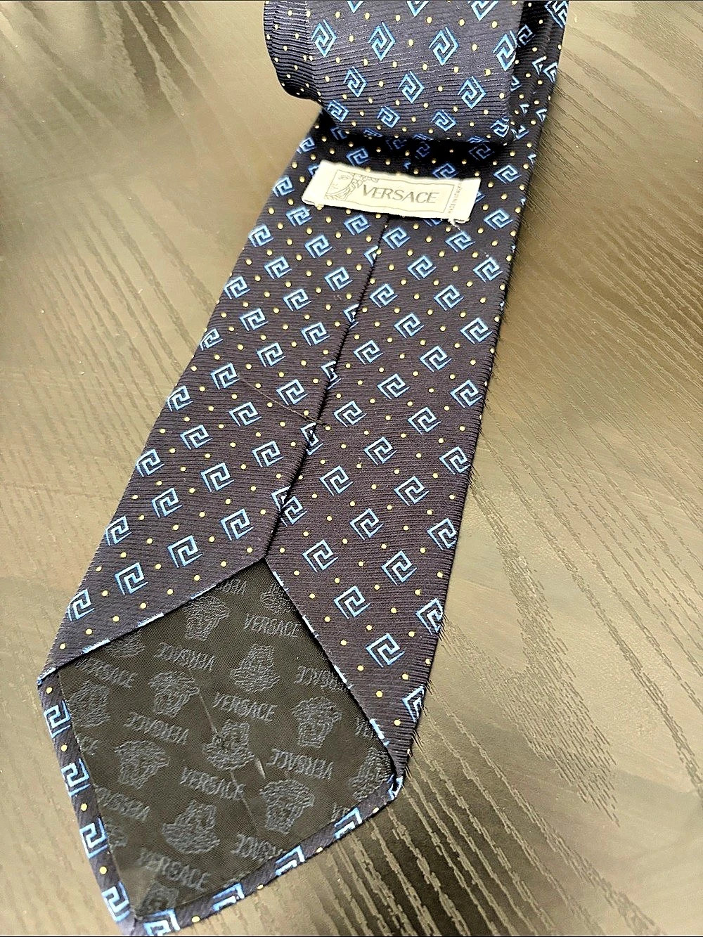 Versace Men's Silk Geometric Tie in Blue & Yellow Like New